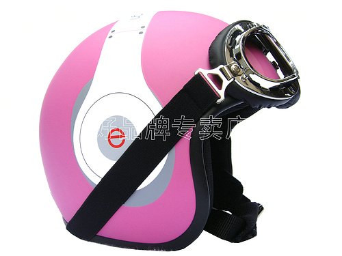 H.120 Taiwan " EVO " Scooter Half Face Motorcycle " e earphone HD" Matt Pink Helmet & UV Goggles