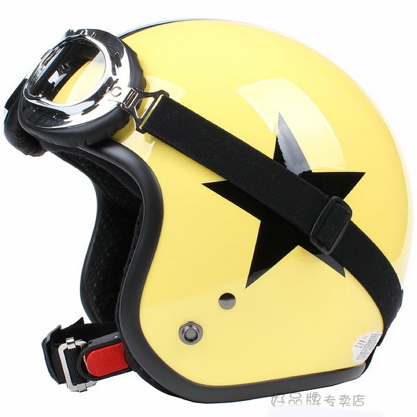 H.121 Taiwan " SYC " Scooter Half Face Motorcycle Yellow & Black Star Helmet & UV Goggles