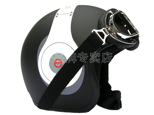 H.126 Taiwan " EVO " Half Face Motorcycle " e earphone HD" Matt Black Helmet & UV Goggles