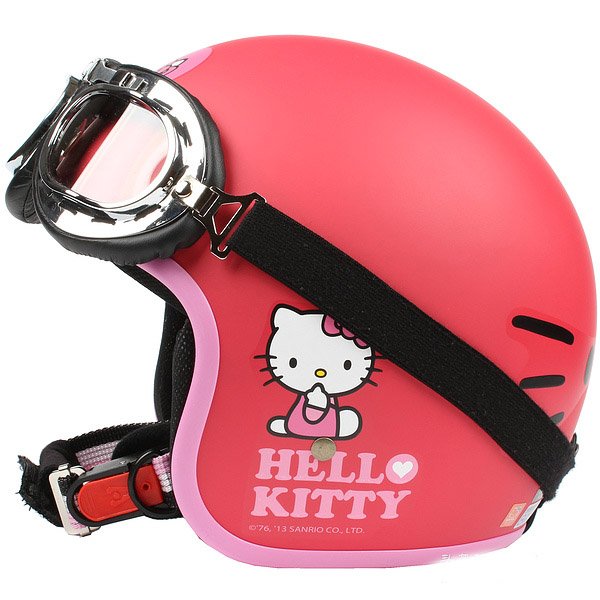 H.132 Taiwan "EVO" Casco Open Face Casco Motorcycle "Hello Kitty Big Face" Matt Red Helmet & Goggles