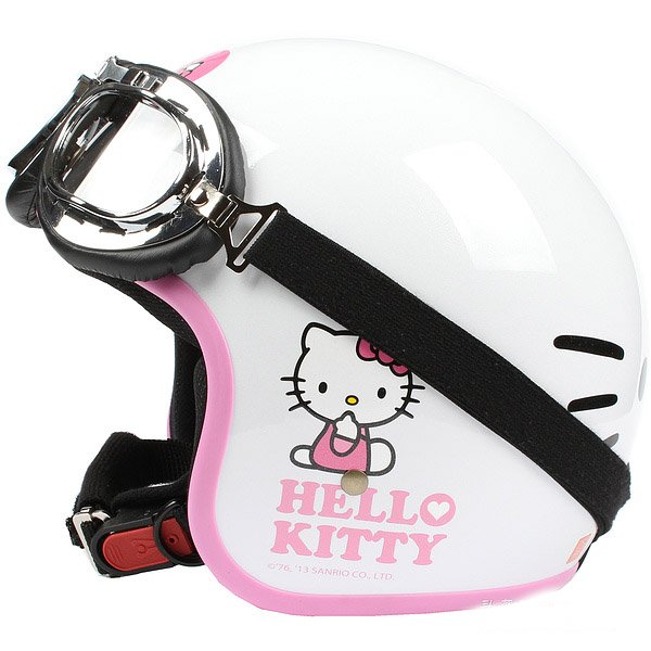 H.133 Taiwan "EVO" Casco Open Face Casco Motorcycle "Hello Kitty Big Face" White Helmet & Goggles