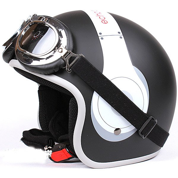 H.134 Taiwan "EVO" Casco Scooter Open Face Motorcycle " e earphone " Matt Black Helmet & UV Goggles