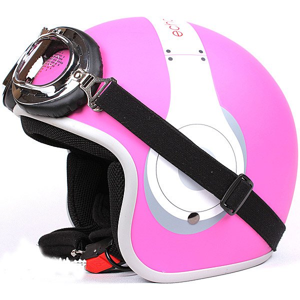 H.135 Taiwan "EVO" Casco Scooter Open Face Motorcycle " e earphone " Matte Pink Helmet & UV Goggles