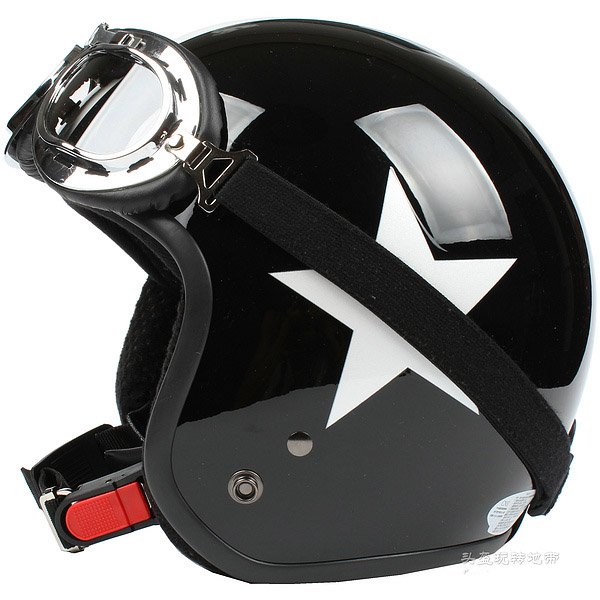 H.146 Taiwan "SYC" Scooter Casco Open Face Casque Motorcycle Black # White Star Helmet & Goggles