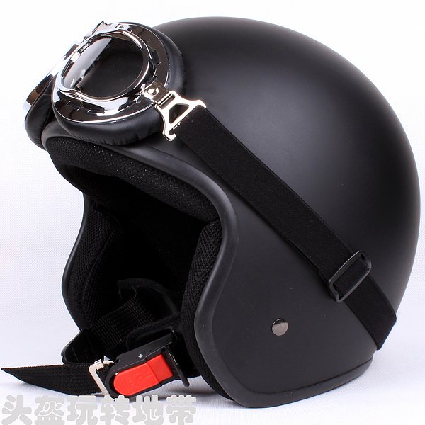 H.163 Taiwan " EVO " Cycling Scooter Open Face Casco Motorcycle Matt Black Helmet & Goggles