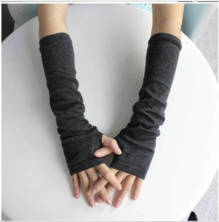 Dark Gray lady Fingerless Warmer Mitten long gloves wrist cover arm Half glove with Women fingers