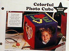 Colorful Photo Cube/Beary Special Messages - Plastic Canvas Pattern