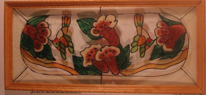 "Hummingbirds & Flowers" Framed Glass Picture