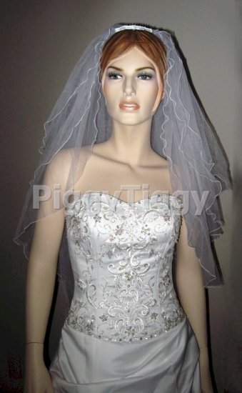 White 3 Tier Elbow Pencil Edge Wedding Dress Bridal Tiara Veil Vbl2031wt