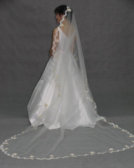 White Mantilla Lace Cathedral Length Wedding Gown Bridal Dress Veil 100â v71wt