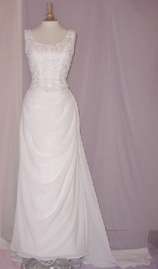 NEW ELEGANT CHIFFON EMBROIDERED WHITE 2-PCS WEDDING DRESS BRIDAL GOWN SIZE 8