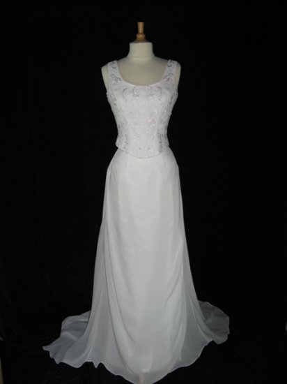 NEW ELEGANT CHIFFON EMBROIDERED IVORY 2-PCS WEDDING DRESS BRIDAL GOWN SIZE 10