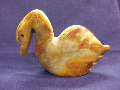 Small Handmade Carved Rock Agate Stone Swan Bird Figurine Trinket, 3" Long