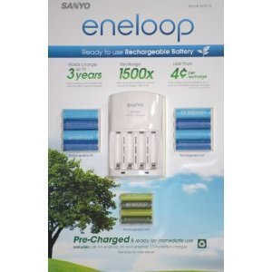 Sanyo Eneloop Ni-MH Charger and 8 Rechargeable AA and 4 Rechargeable AAA Batteries