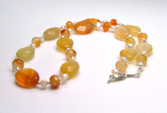 Natural Faceted Carnelian & Freshwater Cultured Pearl Necklace
