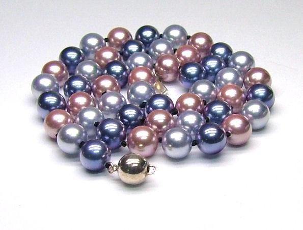 8mm Blue Mauve & Silver South Sea Shell Pearl Necklace - 925 silver