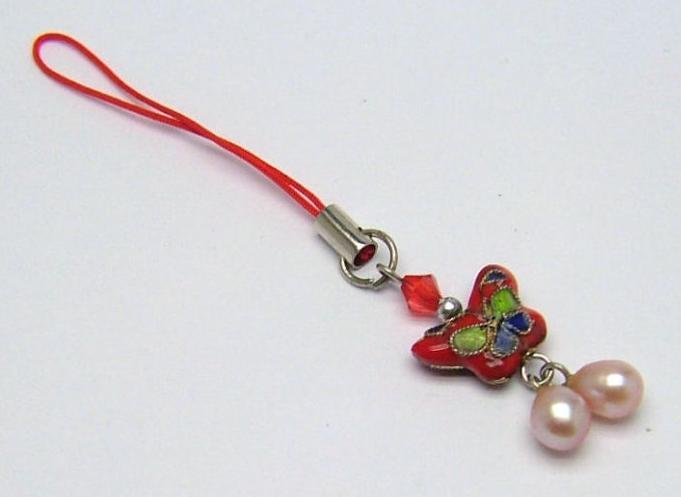 Butterfly closionne & cultured pearl cellphone strap