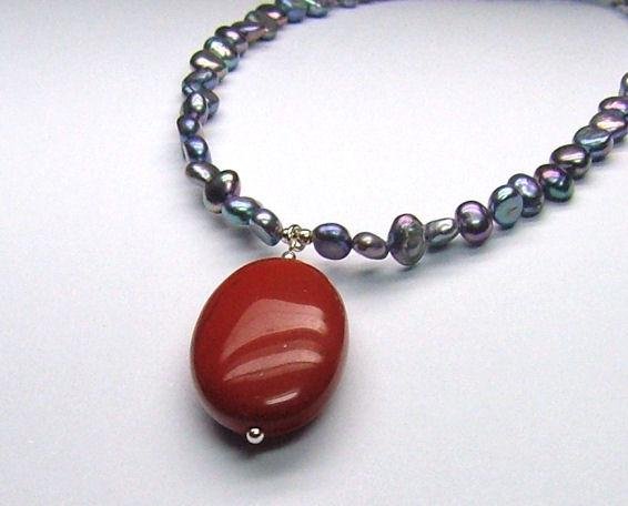 Red Jasper & Cultured Pearl Necklace - 925