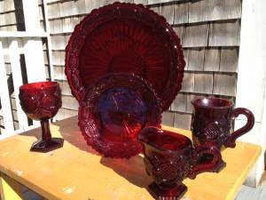 Avon's 1875 Cape Cod pattern ruby red glass dinnerware