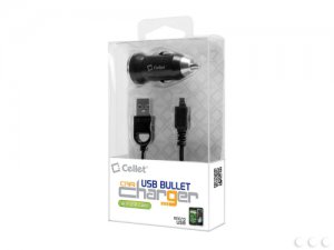 Cellet Bullet Retractable USB Car Charger with Micro USB Cable