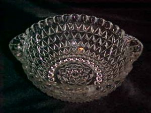 DEPRESSION ERA CLEAR TAB HANDLE PRESSED GLASS BOWL