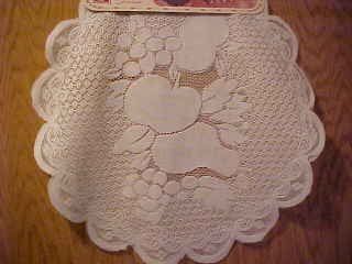 PAIR 2 WHITE LACE 16 IN ROUND FRUIT PATTERN DOILIES