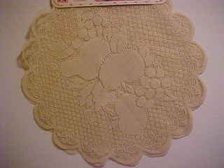 BRAND NEW PAIR 2 ECRU TAN LACE 16 IN ROUND FRUIT PATTERN DOILIES