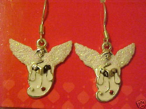 BRAND NEW SILVER GLITTERY ANGEL PIERCED EARRINGS