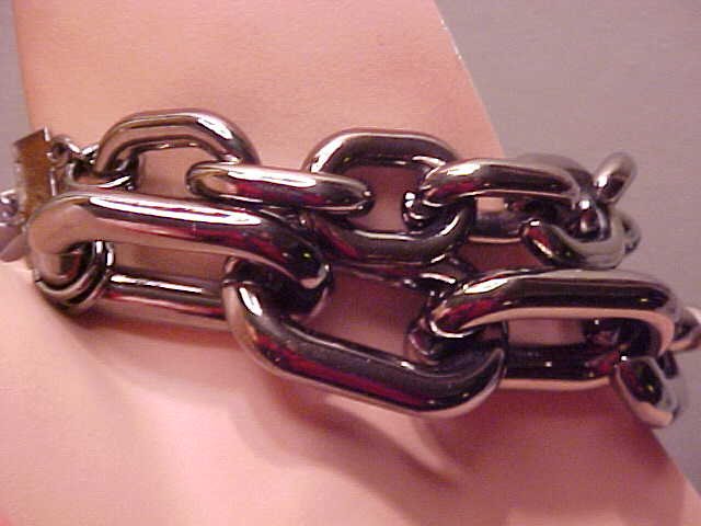 NEW PEWTER TONE LARGE LINK DOUBLE STRAND CHAIN BRACELET