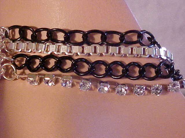 NEW SILVER BLACK CHAIN RHINESTONE 4 STRAND BRACELET