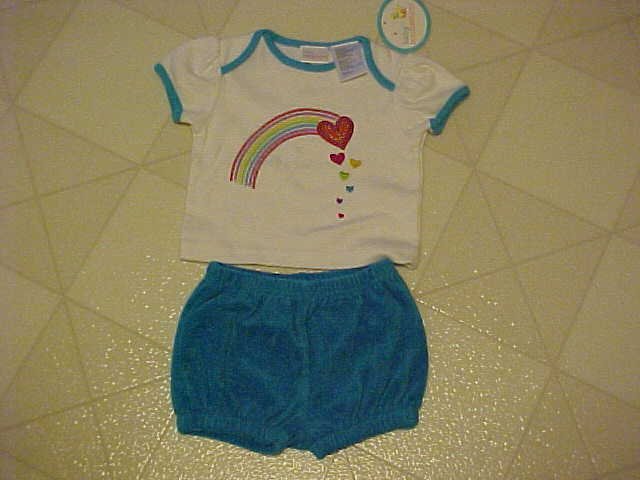 NEW 3-6 MO BABY CONNECTION RAINBOW TEE & TERRY SHORTS