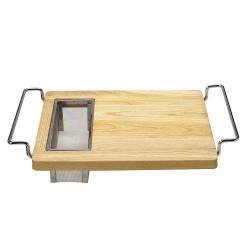 Wood oversink cutting board in a colored retail box