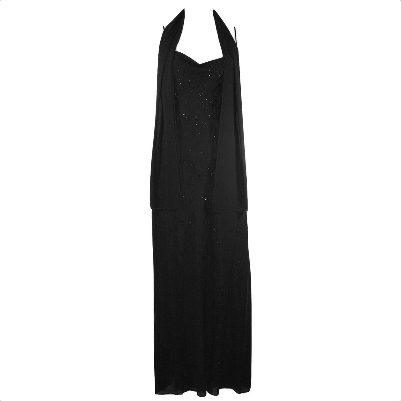 Dollar Brand 2X Black Embellished A-line Evening Gown Long Dress With Shawl Wrap