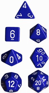 Chessex Opaque Blue with White 7-dice Polyhedral RPG Dice Set