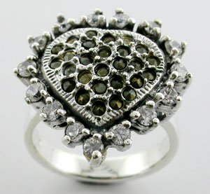 GORGEOUS GENUINE MARQUISATE & CREATED DIAMOND STERLING 925 SILVER RING