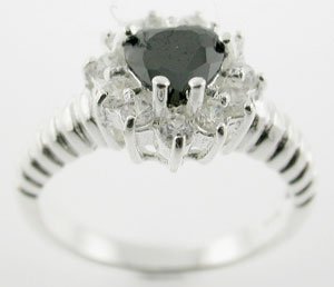 BEAUTIFUL CREATED DIAMOND & BLACK SAPPHIRE STERLING 925 SILVER RING