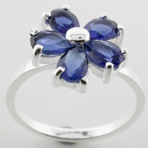 WONDERFUL CREATED BLUE SAPPHIRE STERLING 925 SILVER RING