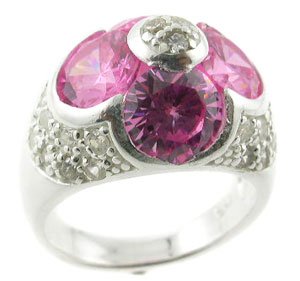 FASHIONABLE CREATED PINK & DIAMOND STERLING 925 SILVER RING