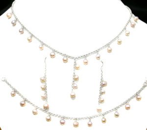 WONDERFUL 925 STERLING SILVER SETS EARRING, NECKLACE & BRACELET WITH CREATED PEARL