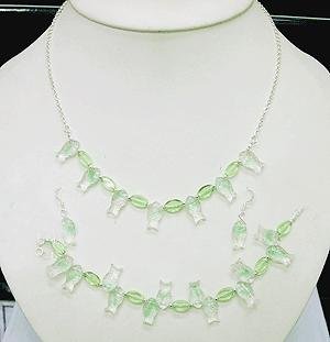 ADORABLE 925 STERLING SILVER SETS EARRING, NECKLACE & BRACELET WITH CREATED PERIDOT