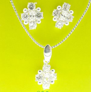 WONDERFUL 925 STERLING SILVER SETS EARRING & PENDANT WITH CREATED DIAMOND