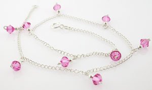 BEAUTIFUL CREATED PINK 925 SILVER ANKLET