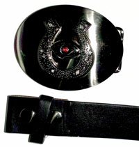 Horseshoe - Belt Buckle with Leather Black Belt