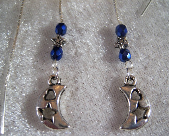Moon and Stars Dangle Ear Threader Earrings SS