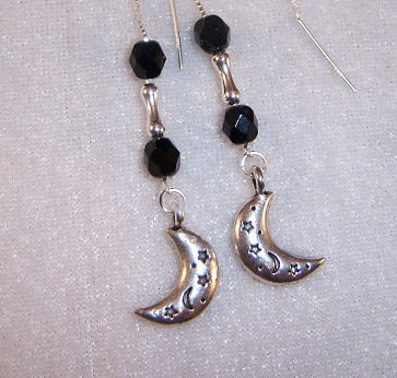 Moon and Stars Charm Ear Threader Earrings Sterling Silver