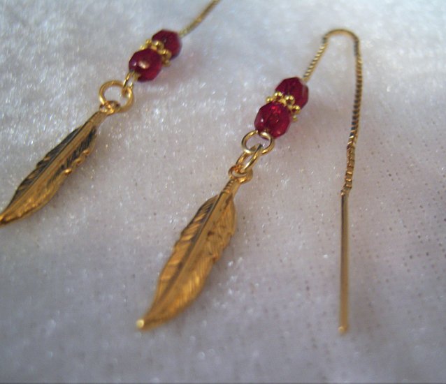 Feather Charm Threader Earrings 14k Vermeil