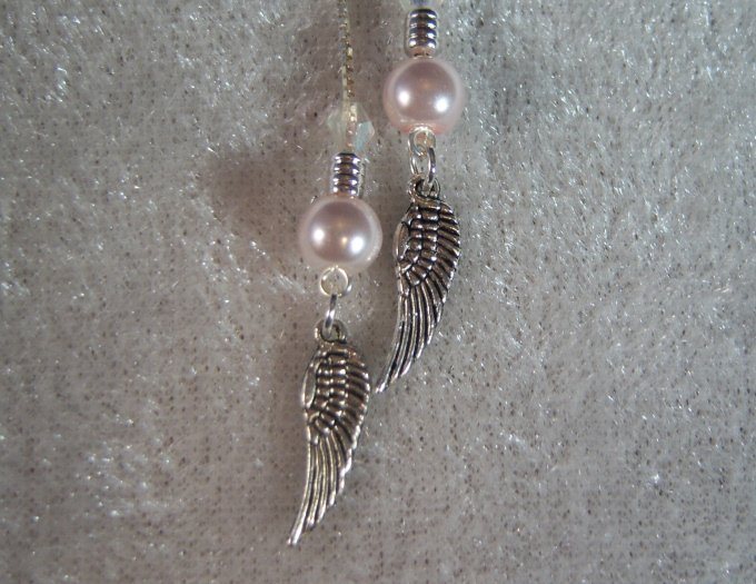 Angel Wing Charm Threader Earrings Sterling Silver