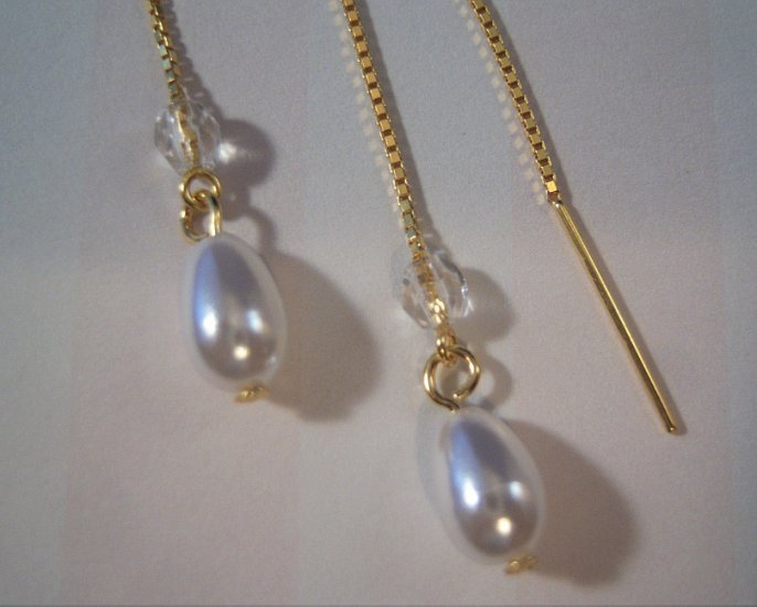 Pearl Drop Threader Earrings 14k Vermeil