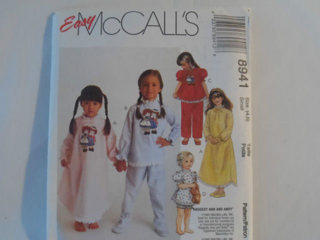 McCall's Girl's Nightdress and Pajama Pattern 8941Uncut ,size 10,12