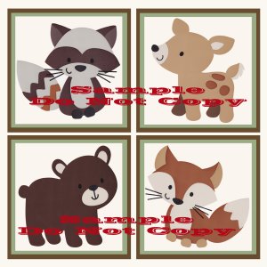 FOREST FRIENDS Wood WALL PLAQUES Decor...Set of 4...8x8